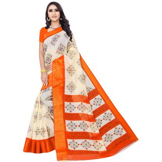 Sharda Creation Orange Colour Linen Printed Saree - Sarees | Buy online on ZillyBuy