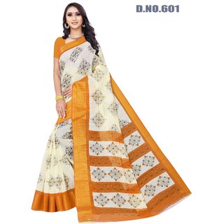 Sharda Creation Yellow Colour Linen Printed Saree - Sarees | Buy online on ZillyBuy