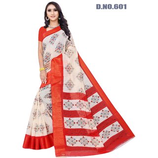 Sharda Creation Red Colour Linen Printed Saree - Sarees | Buy online on ZillyBuy