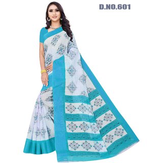 Sharda Creation Sky Blue Colour Linen Printed Saree - Sarees | Buy online on ZillyBuy