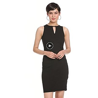 Affordable Women Miss Chase Womens Super Comfortable Black Solid Sleeveless Round Neck Mini Body