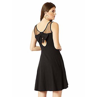 New Women Miss Chase Womens Black Round Neck Sleeveless Cotton Solid Sheer and Pearl Detailing M
