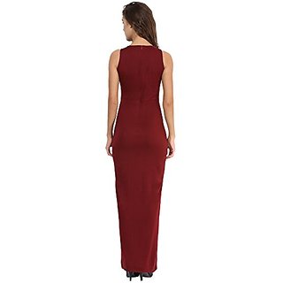 Exclusive Women Miss Chase Womens Maroon Round Neck Sleeveless Cut-Out Front Slit Slim Fit Bodyc