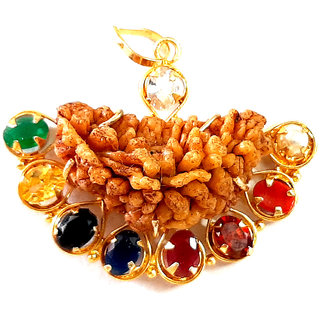 RS JEWELLERS 1 Mukhi  One Face Genuine Rudraksha Bead With Navratan Navratna Pendant For Men  Women(1 Pc) Cat's Eye,