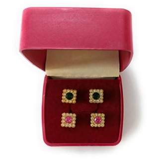 Bearutiful Pink Green Colour Earing Stug With American Diamond - Earrings | Buy online on ZillyBuy