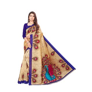 Sharda Creation Cream Colour Animal Printed Saree - Sarees | Buy online on ZillyBuy