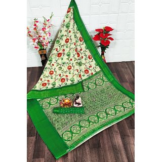 Sharda Creation Green Flower Printed Saree - Sarees | Buy online on ZillyBuy