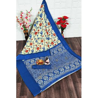 Sharda Creation Blue Flower Printed Saree - Sarees | Buy online on ZillyBuy