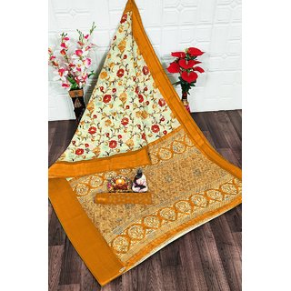 Sharda Creation Yellow Flower Printed Saree - Sarees | Buy online on ZillyBuy