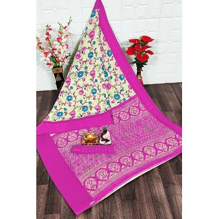 Sharda Creation Pink Flower Printed Saree - Sarees | Buy online on ZillyBuy