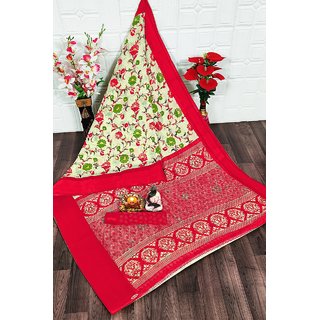 Sharda Creation Red Flower Printed Saree - Sarees | Buy online on ZillyBuy