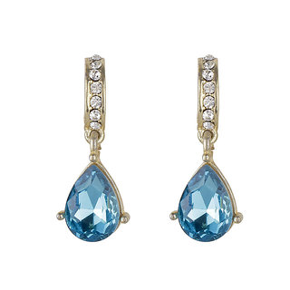 Aqua Stone Drop Crystal Hoop Earring for Girls Brass Material Earrings for Women's Fashion Jewellery for Party - Earrings | Buy online on ZillyBuy