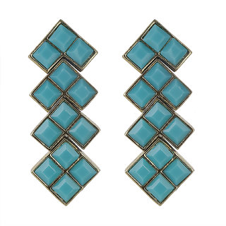 Sea Blue Aqua Cubic Dangler Earrings for Girls Brass Material Earrings for Women's Fashion Jewellery for Party - Earrings | Buy online on ZillyBuy