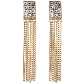 Chains Dangler Square Crystal Earings for Girls Alloy Material Earrings for Women's Fashion Jewellery for Party - Earrings | Buy online on ZillyBuy