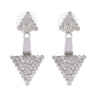 Diamond Studded Double Usable Silver Drop Earrings for Girls Brass Material for Women's Fashion Jewellery for Festival - Earrings | Buy online on ZillyBuy