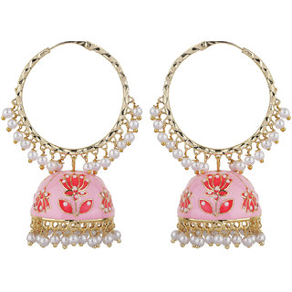 Lotus Jhumki Brass Bali Copper Material Drop Hook Earrings for Women's Fashion Jewelry Earrings Loop Gold  Pink - Earrings | Buy online on ZillyBuy