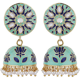 Lotus Jhumki Top Copper Material Drop Hook Earrings for Women's Fashion Jewelry Earrings for Girls  Women's Loop Blue - Earrings | Buy online on ZillyBuy