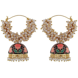 Lotus Multicolor Jhumki Ghungroo Baali Earrings Golden Black Alloy Copper Material Earrings for Women's Fashion Jewelry - Earrings | Buy online on ZillyBuy