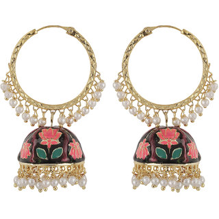 Lotus Jhumki Plain Baali Top Earrings Earrings Golden Black Alloy Copper Material Earrings for Women's Fashion Jewelry - Earrings | Buy online on ZillyBuy
