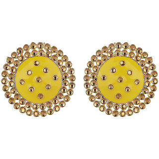Enamel Crystal Studds Earrings Golden  Gold Yellow Brass Alloy Copper Material Earrings for Women's Fashion Jewelry - Earrings | Buy online on ZillyBuy