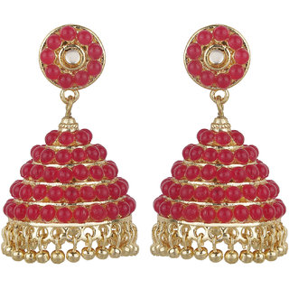 Red Ruby Crystal Jhumki Red Circle Top Earrings Golden  Red Brass  Copper Earrings for Women's Fashion Jewelry - Earrings | Buy online on ZillyBuy