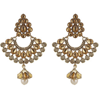 Drop Crystal Chand Baali Earrings Earrings Color Golden  God Brass  Copper Earrings for Women's Fashion Jewelry - Earrings | Buy online on ZillyBuy