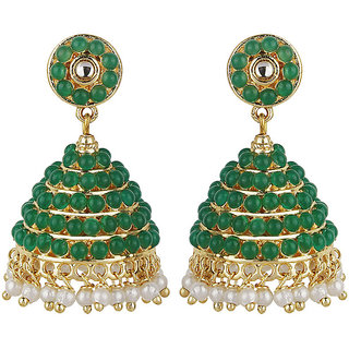 Green Ruby Crystal Jhumki Green Circle Top Green  Golden Brass  Copper Earrings for Women's Fashion Jewelry - Earrings | Buy online on ZillyBuy