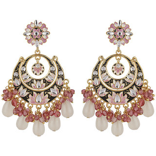 Enamel Chand Baali Lotus Print Golden  Multicolor Brass  Copper Earrings for Women's Fashion Jewelry - Earrings | Buy online on ZillyBuy