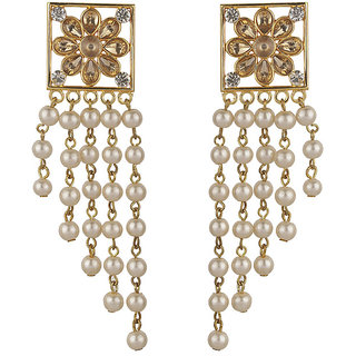 Square Designer Drop Crystal pearl Dangler Golden  White Alloy Brass  Copper Earrings for Women's Fashion Jewelry - Earrings | Buy online on ZillyBuy