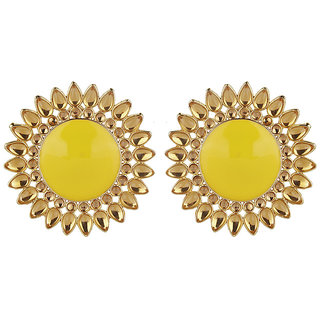 Enamel Round Crystal Line Drop Out Studds Golden  Yellow Alloy Brass  Copper Earrings for Women's Fashion Jewelry - Earrings | Buy online on ZillyBuy