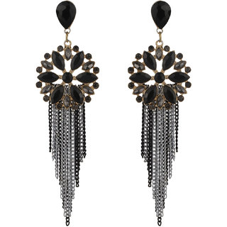 Chain Dangler Black Crystal Earrings for Girls Color Black  Golden Alloy Brass  Copper Material Earrings for Women's - Earrings | Buy online on ZillyBuy