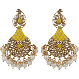 Enamel Chand Baali Pearl Earrings for Girls Color Yellow  Gold Alloy Brass  Copper Material Earrings for Women's - Earrings | Buy online on ZillyBuy