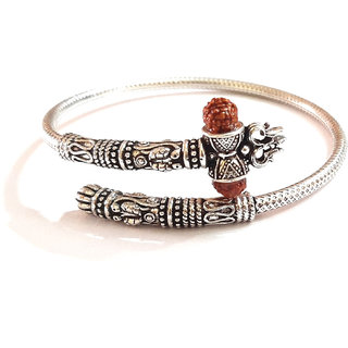 RS GEMSEXPORT Curved Trishul Damroo Rudraksha Beads Silver Finish Oxidized Metal Kada Unisex Cuff Bracelets with Adjusta - Bangles & Bracelets | Buy online on ZillyBuy