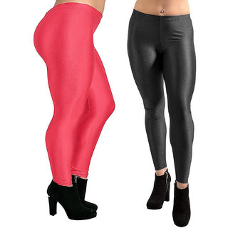 homeshop shiny lycra leggings for women and girls pack of 2 gajri black