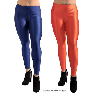 homeshop shiny lycra leggings for women and girls pack of 2 navyblue orange