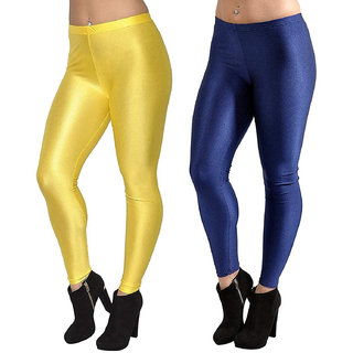 homeshop shiny lycra leggings for women and girls pack of 2 yellow navyblue