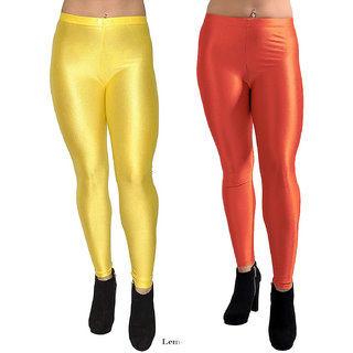 homeshop shiny lycra leggings for women and girls pack of 2 yellow orange