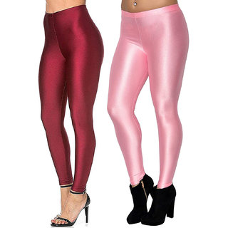 homeshop shiny lycra leggings for women and girls pack of 2 maroon babypink