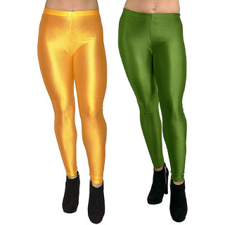 homeshop shiny lycra leggings for women and girls pack of 2 mustard mehandi
