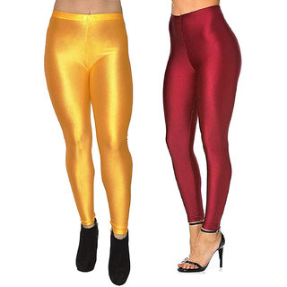 homeshop shiny lycra leggings for women and girls pack of 2 mustard maroon