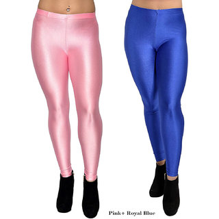 homeshop shiny lycra leggings for women and girls pack of 2 royalblue babypink