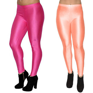 homeshop shiny lycra leggings for women and girls pack of 2 rani peach