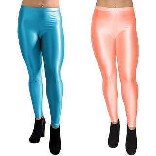 homeshop shiny lycra leggings for women and girls pack of 2 skyblue peach