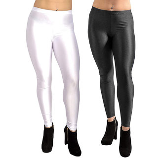 homeshop shiny lycra leggings for women and girls pack of 2 white black