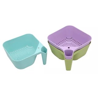 HACKURS Washing Bowl Strainer For Fruits, Vegetables, Rice, Noodle, Paste  Pulses With Handle Colander Strainer (Red)