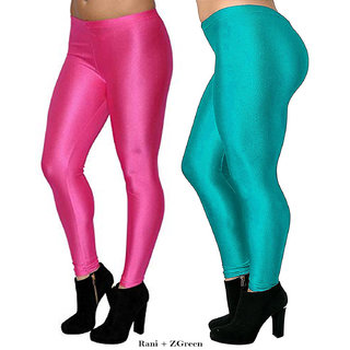 homeshop shiny lycra leggings for women and girls pack of 2 green rani