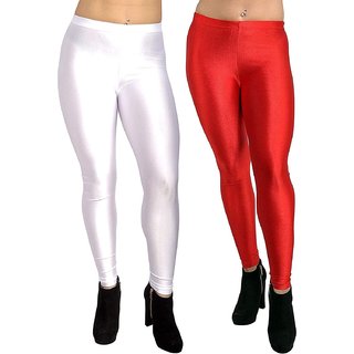 homeshop shiny lycra leggings for women and girls pack of 2 white red