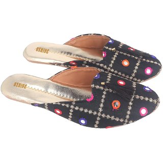 oxhide black mules for women