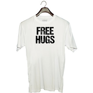 UDNAG Unisex Round Neck Graphic 'Hug | Free Hugs' Polyester T-Shirt White