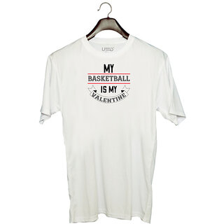 UDNAG Unisex Round Neck Graphic 'Basketball | my basketball is my valentine' Polyester T-Shirt White